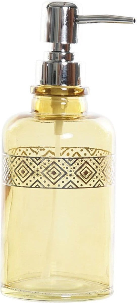 Items Zeeppompje/zeepdispenser - geel - transparant - glas - 400 ml - navulbaar - keuken/badkamer
