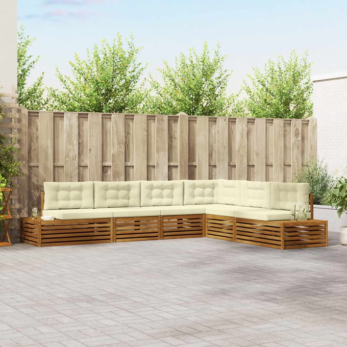 vidaXL - 7 - st - Buiten - bank - set - Massief - Acacia - Hout - en - Polyester