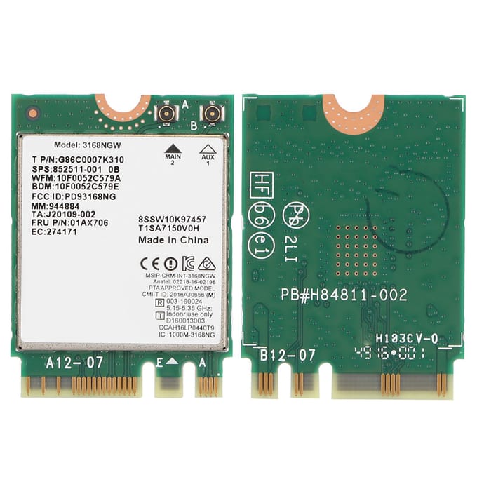 Internet 3168NGW Draadloze AC Dual Band Wifi Netwerkkaart met Bluetooth 4.2 gray