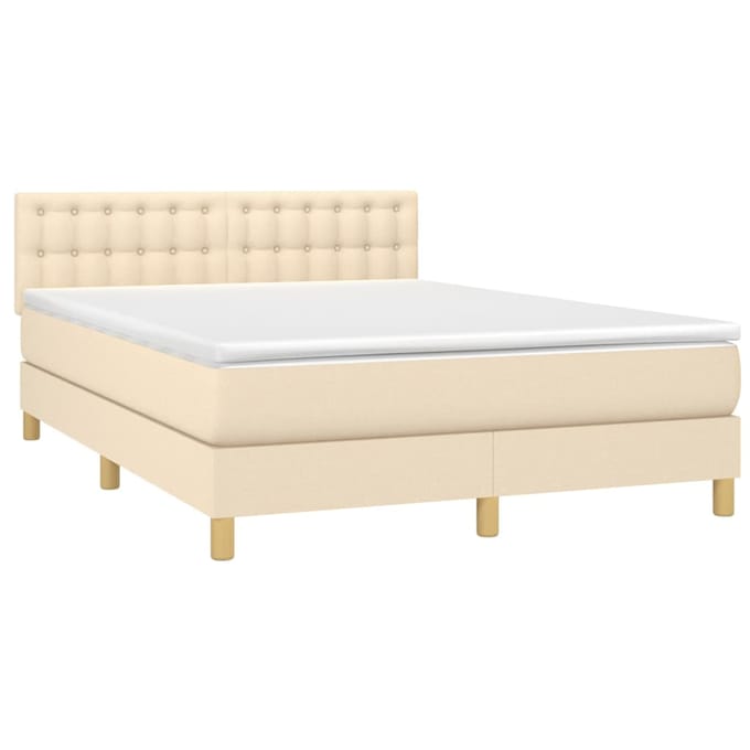 vidaXL - Boxspring - met - matras - stof - crèmekleurig - 140x190 - cm