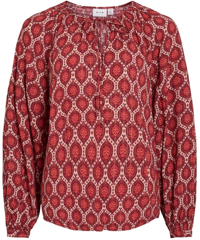 Vila Blouse Viecora Elva V-neck Ls Top 14116647 Savvy Red/multi Dames Maat - W44