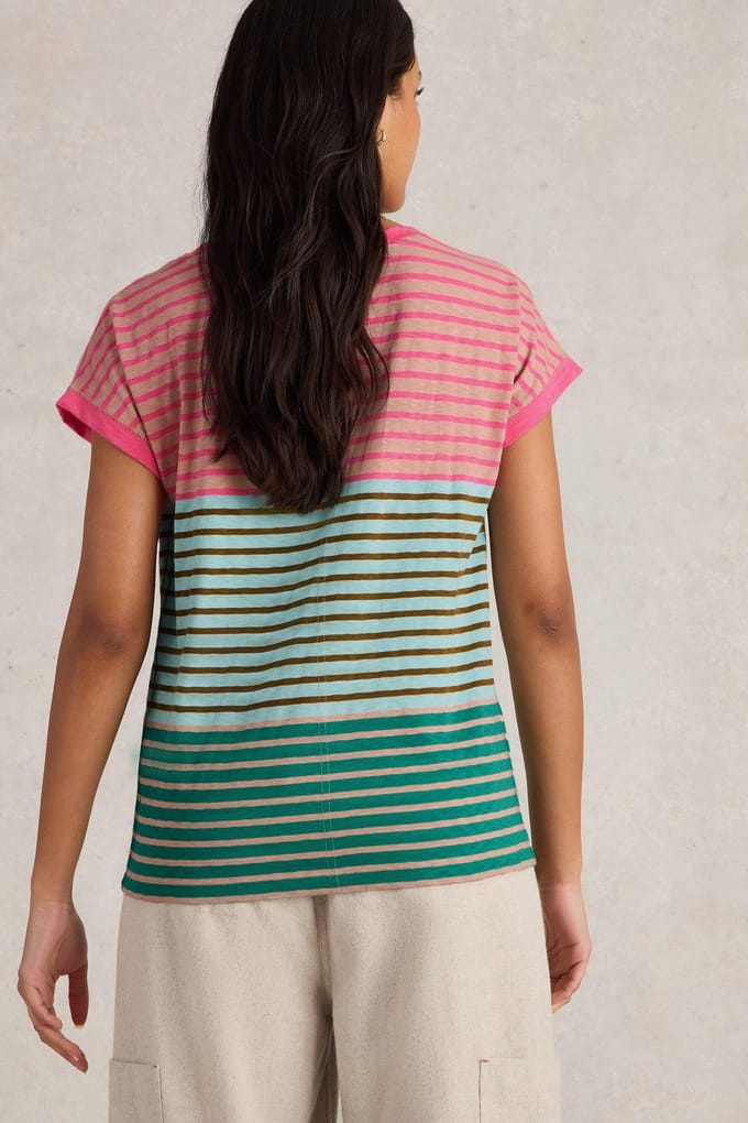 White Stuff Nelly Notch Neck Tee Pink Multi Taglia: 12 REGULAR | Maglie Sportivi Outlet | Donna | Rosa