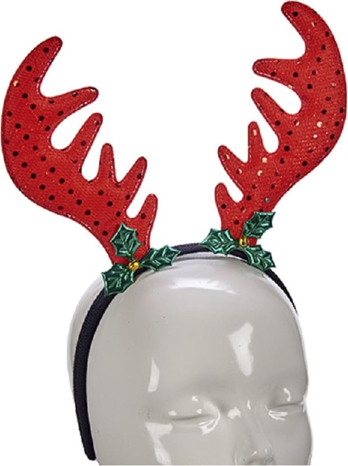 Krist+ Kerst diadeem rendier gewei - rood met groen - Kerstaccessoires/tiara/diademen
