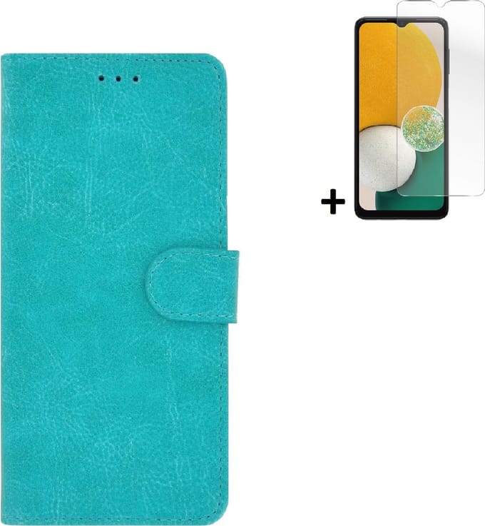 Geschikt voor Samsung Galaxy A04 Hoesje - Bookcase - A04 Screenprotector - Pu Leder Wallet Book Case Turquoise Cover + Screenprotector