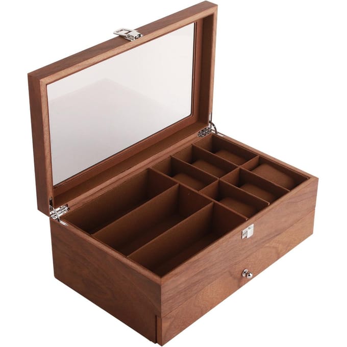 Horloge Opbergdoos Dubbele Laag Retro Brillen Display Case Verpakking Sieraden Organizer black