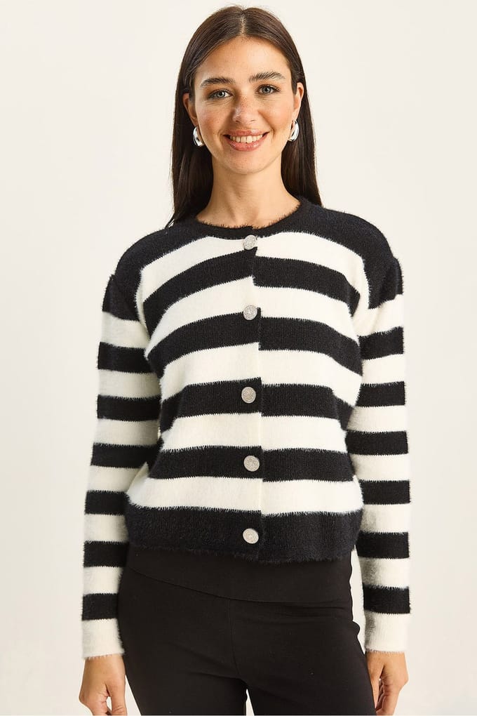 Geknoopte Gestreepte Gebreide Cardigan