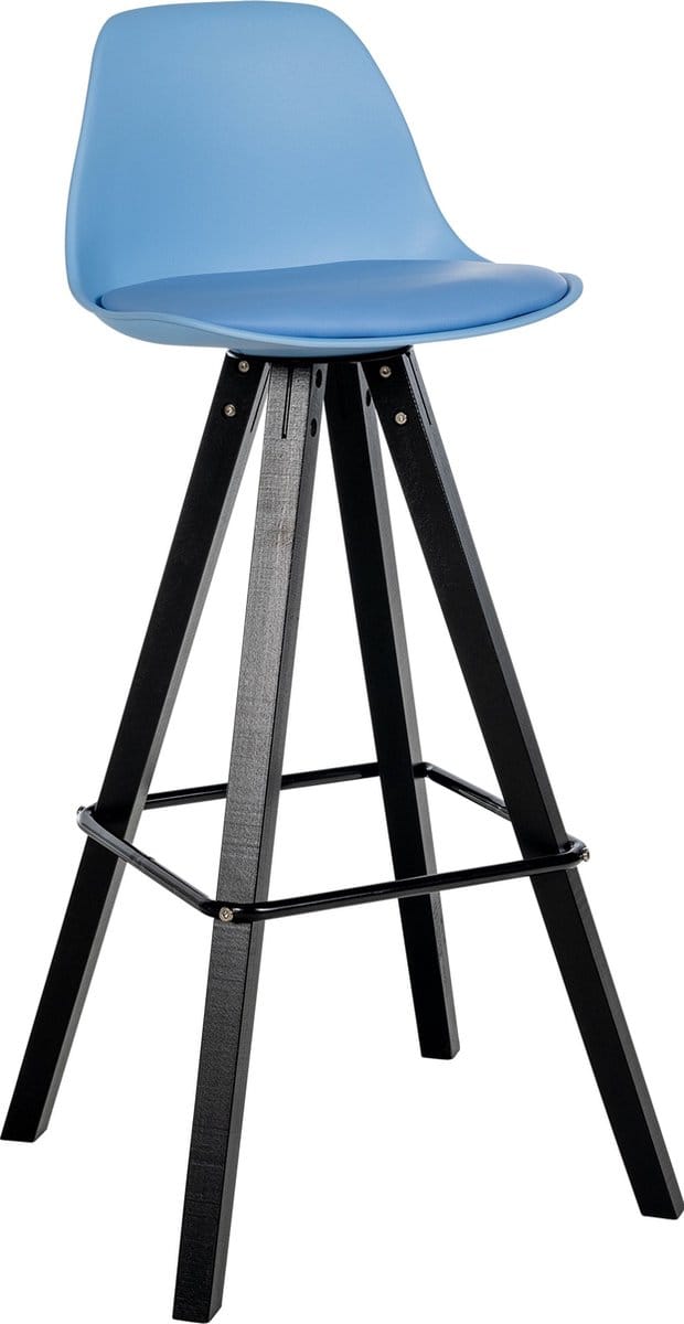 CLP Corbin Barkruk - Met rugleuning - Hout Vierkant frame - Kunstleer - zwart/blauw