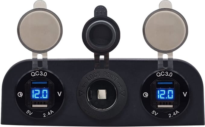 ProRide 12V USB Autolader 2 Poorten - 5V/2.4A - Voltmeter en 12V/24V Sigarettenplug - Drievoudig opbouw