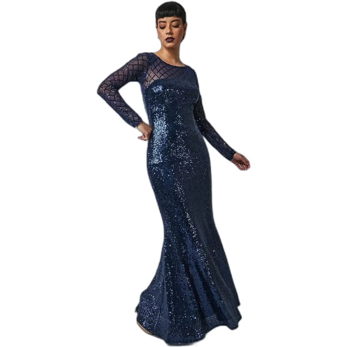 Damesjurk Goddiva Sheer Diamond Design Sequin Maxi