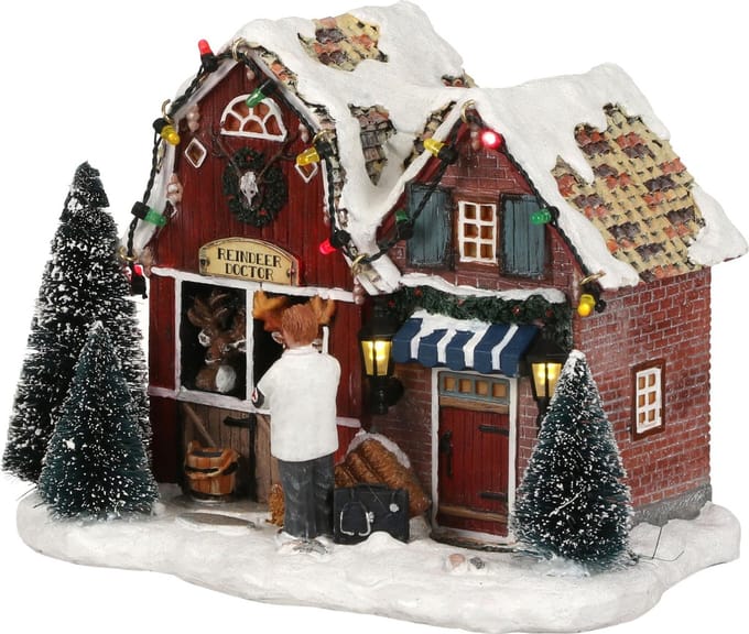 LuVille Kerstdorp Miniatuur Rendieren Dokter - L18 x B12 x H14 cm