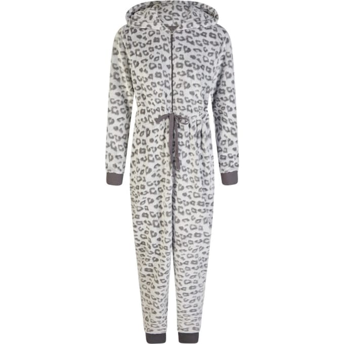 By Louise Dames Huispak Onesie Fleece Grijs Panterprint - Maat XL