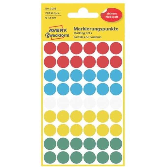 Avery Colour coding dots permanent assorted red green yellow blue white