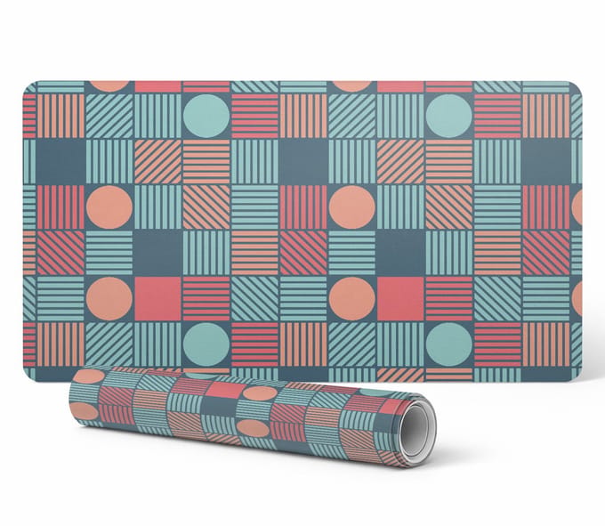 Vinyl bureauonderlegger met geometrisch retropatroon 90x45 cm