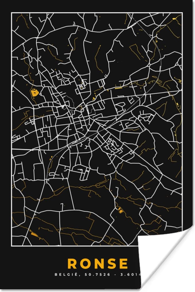 Poster Ronse - Kaart - Plattegrond - Goud - Stadskaart - 40x60 cm