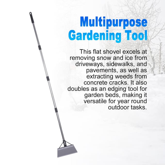 Platte Schop Heavy Duty Vloerschraper Lange Steel Snoerloze Sneeuwschep Multifunctioneel Tuingereedschap met Verstelbare white