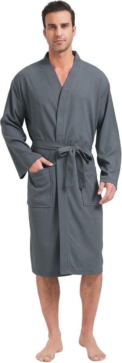 Lichte Heren Badjas Wafelstructuur Kimono Stijl Kort Model voor Zomer en Spa