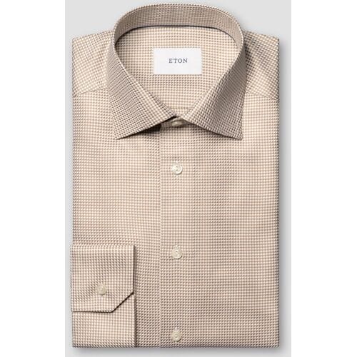 Eton Overhemd Rich Texture Houndstooth King Twill Beige / male
