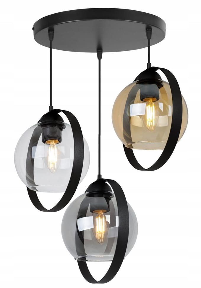 Light-Home RING HAGA 2346/3/OW/MIX – Hanglamp – Zwart/Goud/Chroom – Glasmix – Modern Design – LED