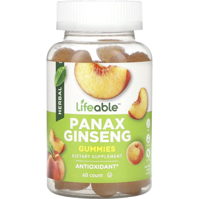 Lifeable, Panex ginseng gummies, natuurlijke perzik, 60 gummies