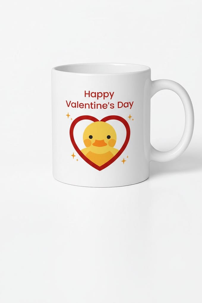 Valentijn Mok 'Happy Valentine's Day' met Schattige Eend in Hart - Uniek Cadeau