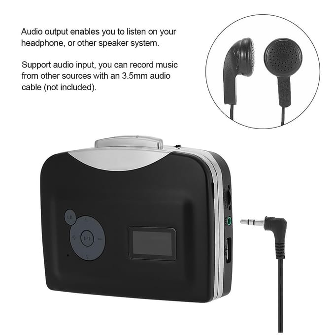 Convertisseur de cassette en MP3 ezcap230, sauvegarde sur disque Flash USB, partition automatique, enregistreur autonome noir