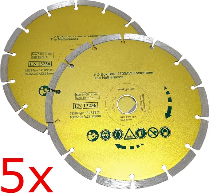 5x Diamantschijf 180mm segment slijpschijf getand Droog / nat Type diamant schijf