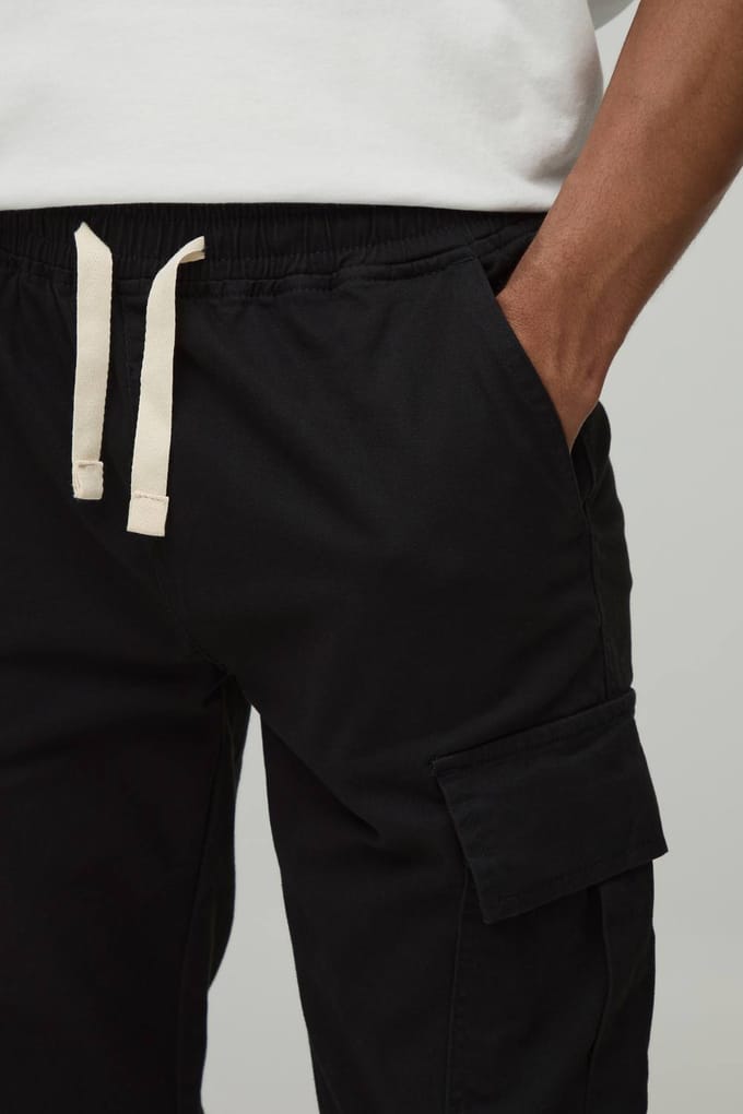 Skinny Fit elastische taille met manchetten cargobroek | Black | Size Medium