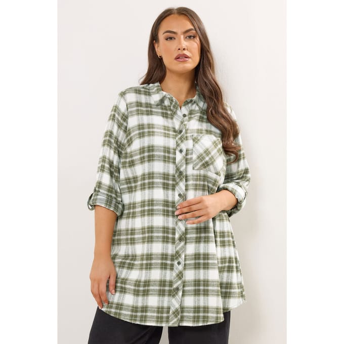 Yours Khaki Groen Geruit Boyfriend Shirt Size 48