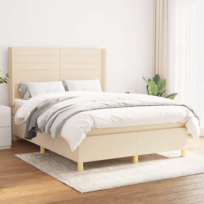 vidaXL - Boxspring - met - matras - stof - crèmekleurig - 140x190 - cm