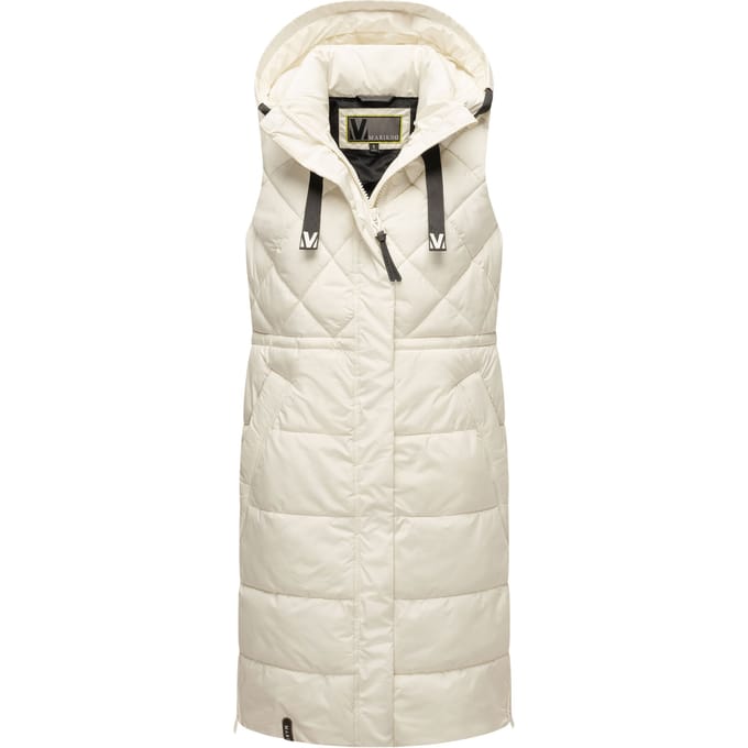 Marikoo lange gewatteerde damesbodywarmer met capuchon – Narikaa