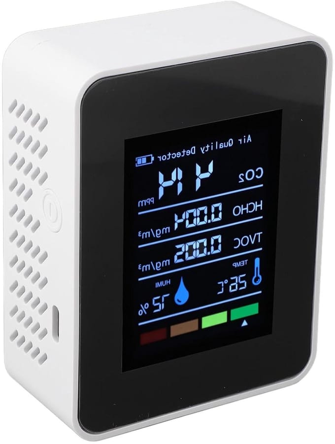 Luchtkwaliteit Detector - CO2 Meter TVOC HCHO - Binnenklimaat Monitoren - Multifunctioneel 5-in-1 - 14 x 10 x 5 cm