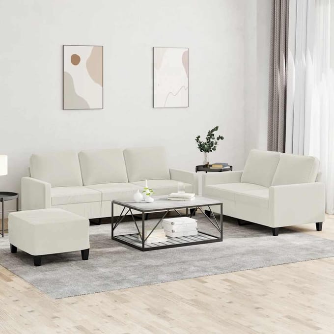 vidaXL - 3-delige - Loungeset - met - kussens - fluweel - crèmekleurig