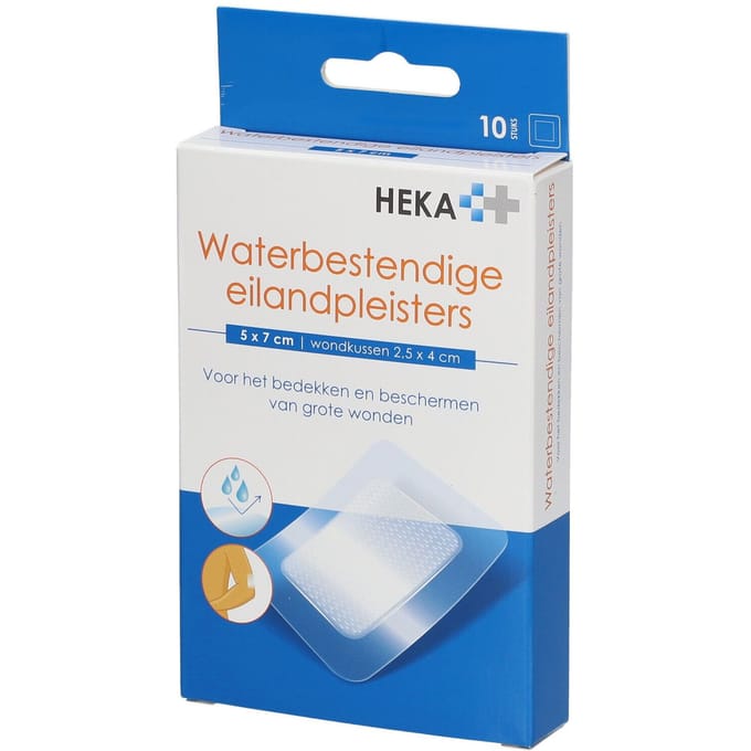 Waterproof Eilandpleister 5 x 7 cm  (10 stuks) Watervaste borderpleister.  Hekaplast