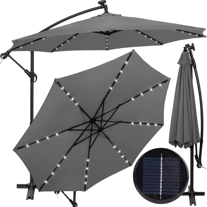 Springos Parasol | LED | Parasols | Kantelbaar | Met Ventilatie | Grafiet | Ø300 CM