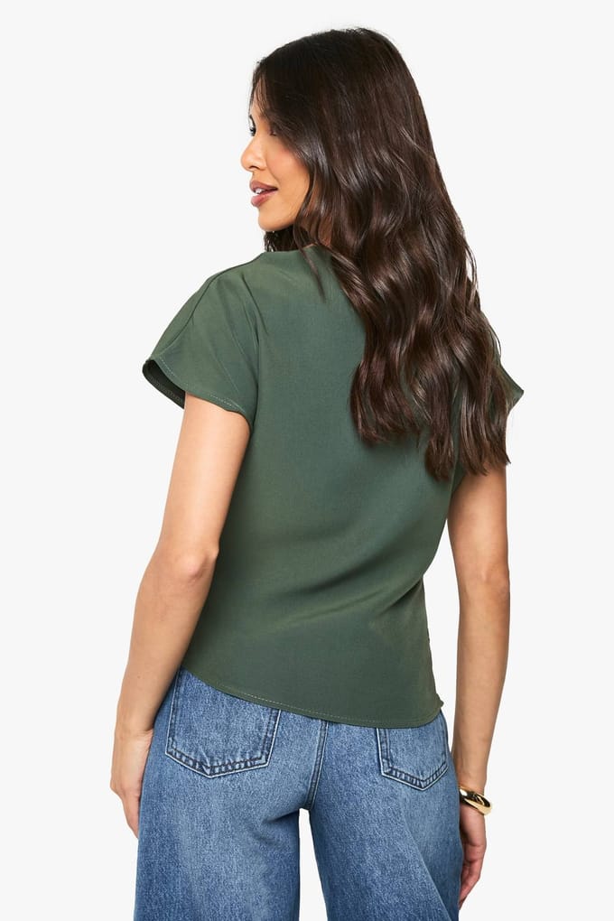 boohoo Dames Geweven gerafeld zij-split top | Olive | Maat: 8