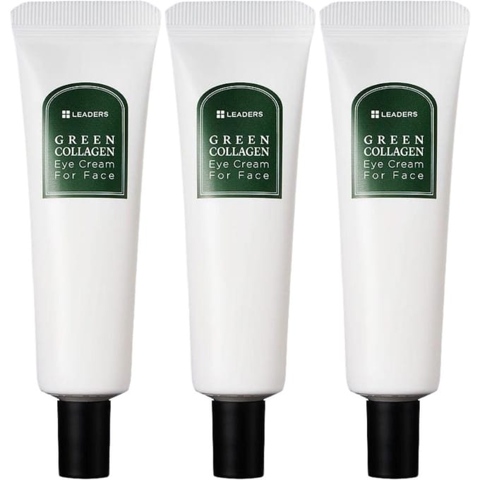 LEADERS Crème Contour des Yeux Intensive au Collagène Vert pour Visage Trio Fermeté Hydratation 30ml x 3