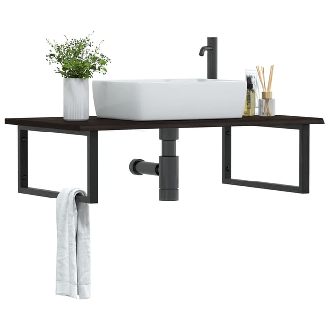 vidaXL - Badkamer - wandschap - staal - en - massief - eikenhout