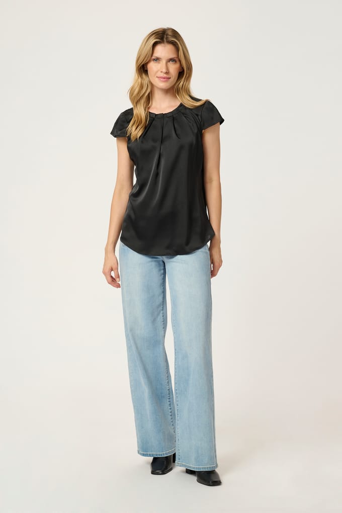Blouse met korte mouwen Regular fit Black