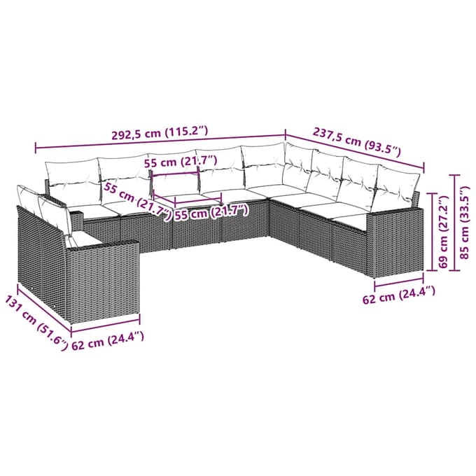 vidaXL - 10-delige - Loungeset - met - kussens - poly - rattan - bruin