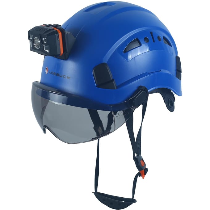 Casque de sécurité LOEBUCK avec lunettes et phare LED, Casque de protection industriel pour travaux de construction 53-64cm