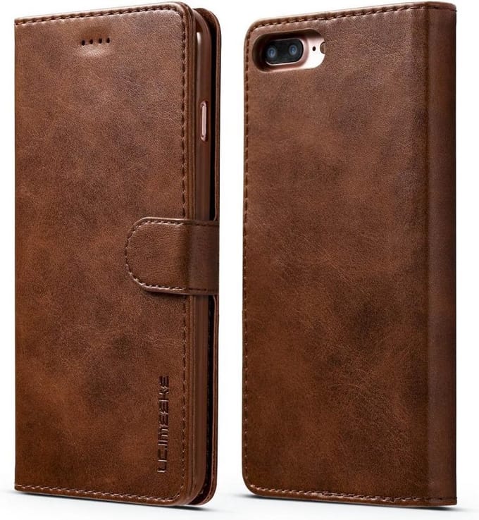 LC.IMEEKE Luxe Book Case - Geschikt voor iPhone 8 Plus / 7 Plus Hoesje - Donkerbruin