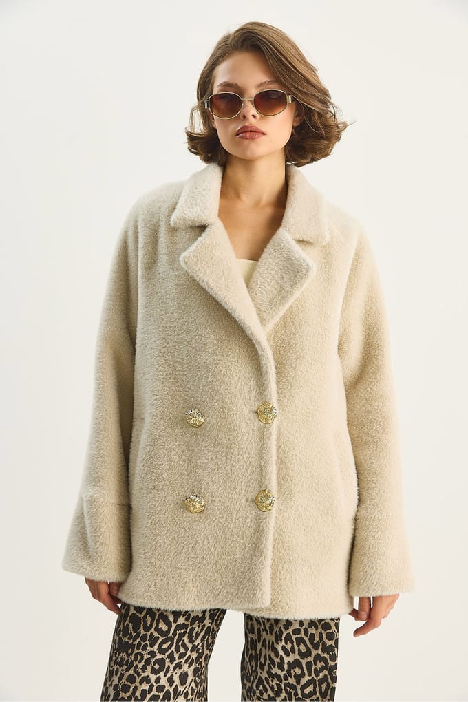 Oversized Gewatteerde Pluche Jas