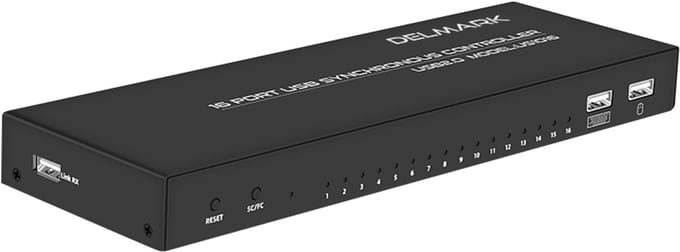 Delmark 16-Poorts USB Synchronous Controller – Muis & Toetsenbord Synchronisator – 16-Poorts KVM Switch – USB Switch – USB 2.0
