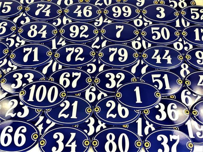 Emaille Huisnummer - Woonaccessoire Bord - Huis Identificatie - Ovale Vorm - Nummer 14 - Blauw Wit