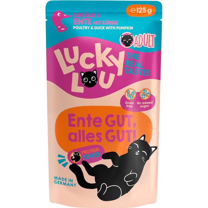 48x 125g Lucky Lou Adult Gevogelte & Eend nat kattenvoer