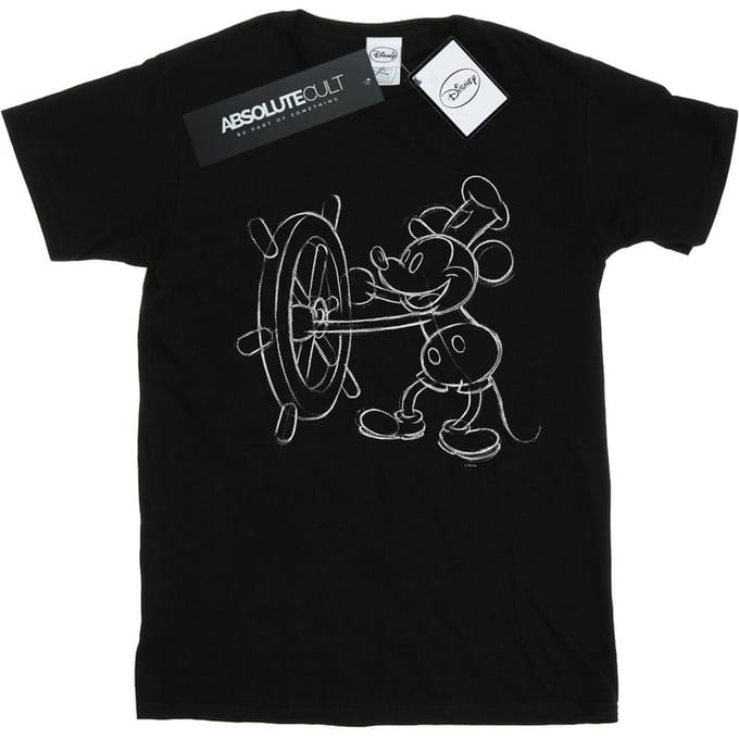 Disney Jongens Mickey Mouse Stoomboot Schets T-shirt (Zwart)