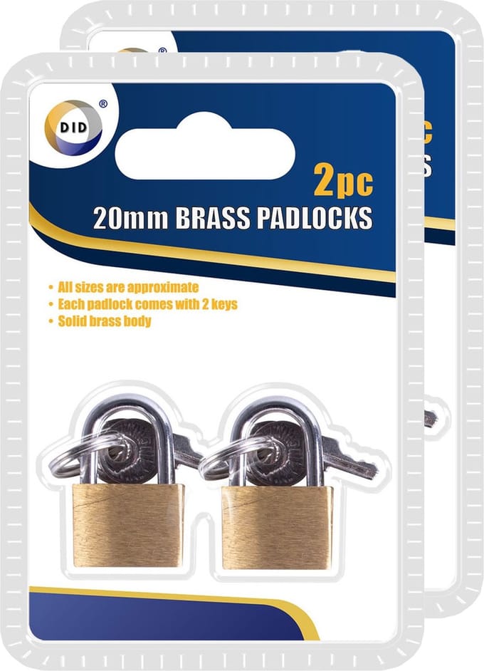 DID Set van 4x hangsloten met 2 sleutels - messing - 2 cm