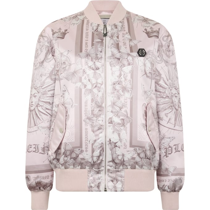 Oversized Satin Bomber Butterfly Tattoo