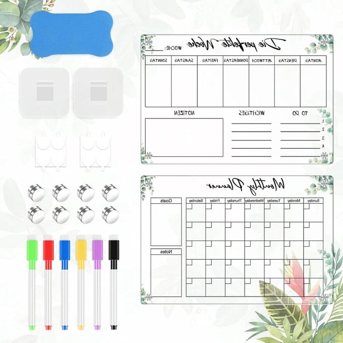 Magnetische Huishoudplanner Set van 2 Stuks - Week- en Maandplanner, Waterdicht en Scheurvast voor op de Koelkast