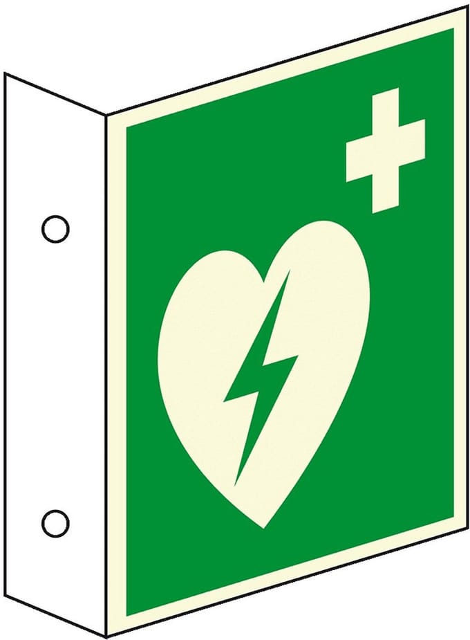 Lichtgevend haaks AED bord - kunststof - E010 200 x 200 mm